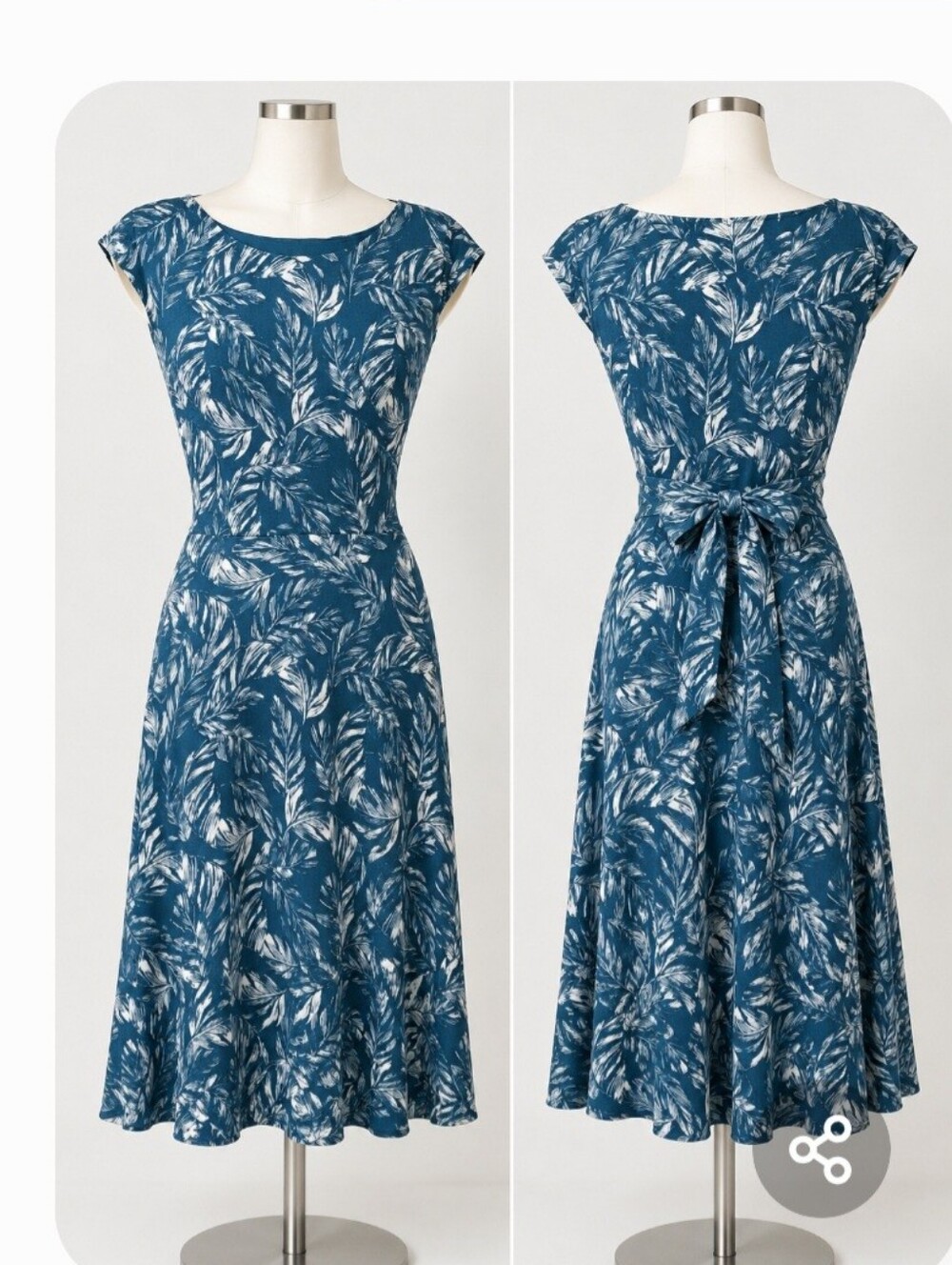APRICOT Teal & White Leaf-Print Midi Dress